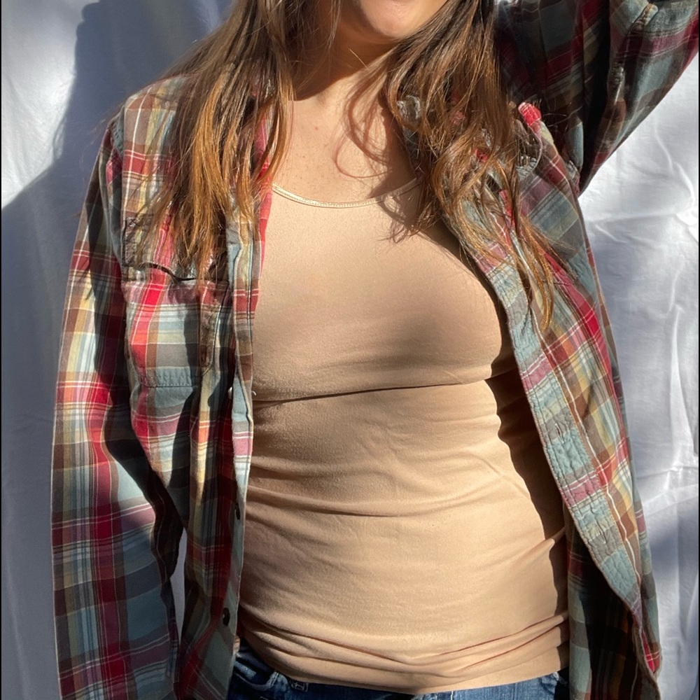Red Head flannel. Long sleeve. Medium thickness of material